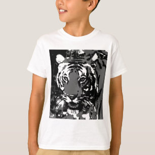 Camiseta Tigre Pop de Arte Preto Branco