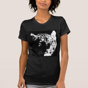 Camiseta Tigre Pop de Arte Preto e Branco