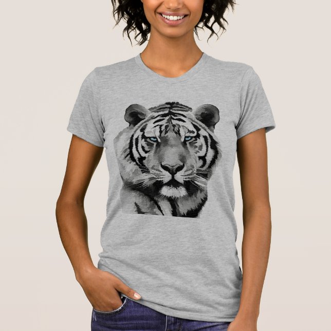 Camiseta Tigre, preto e branco, olhos azuis (Frente)