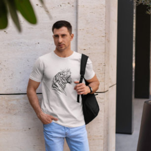 Camiseta Tigre Raiva Desenho A Mão Da Cabeça