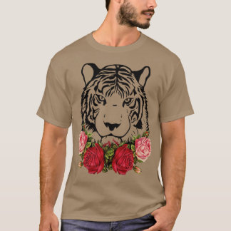 Camiseta Tigre Rosas Big Cat Wildlife Streetwear 1