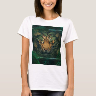 Camiseta Tigre se escondendo na Folhagem