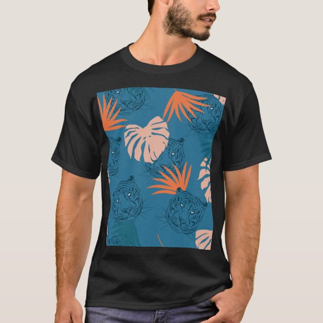 Camiseta Tigre tropical deixa azul profundo (Frente)