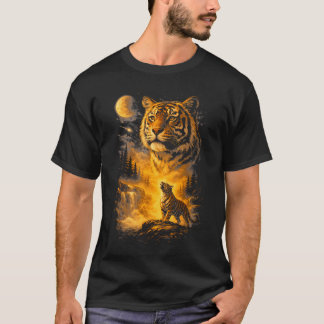 Camiseta Tigre Uivando Para o Meme da Lua Animal dos Anos 9