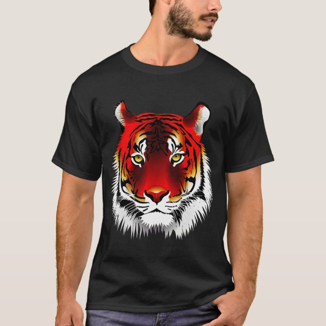 Camiseta Tigre vermelho colorido com tiragem amarela dos (Frente)