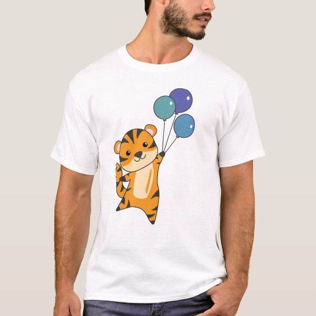Camiseta Tigre Voa Com Balões Doentes Animais Doce (Frente)