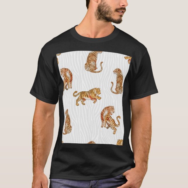 Camiseta Tigres Selvagens: Padrão Animal De Aquarela. (Frente)