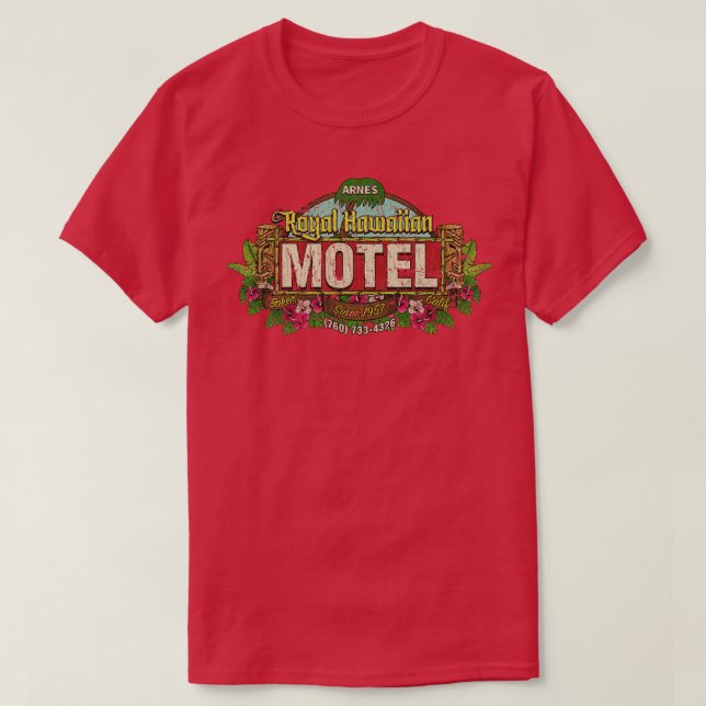 Camiseta Tiki Arnes Royal Hawaiian Motel 1957 (Frente do Design)