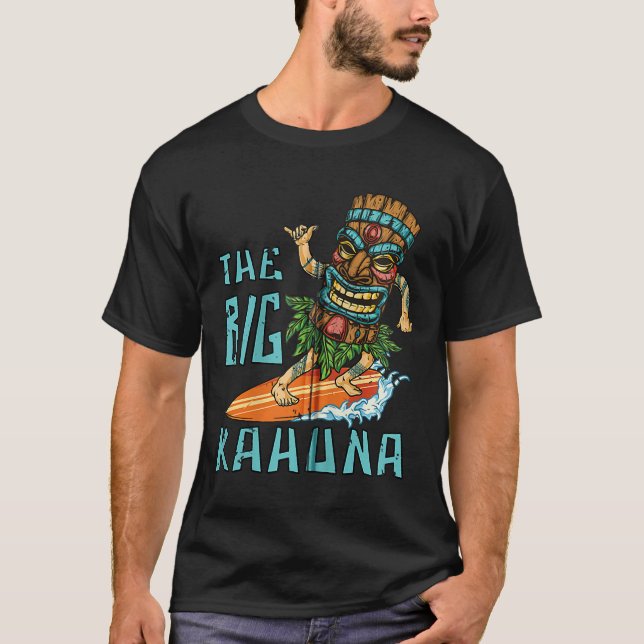 Camiseta Tiki Big Kahuna Surfer Funny Tropical Hawaiian Fat (Frente)