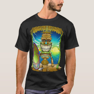 Camiseta Tiki Head Surfer Surfboard Beach Hawaii Hut Tribal