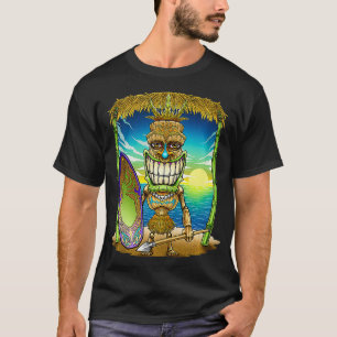 Camiseta Tiki Head Surfer Surfboard Beach Hawaii Hut Tribal