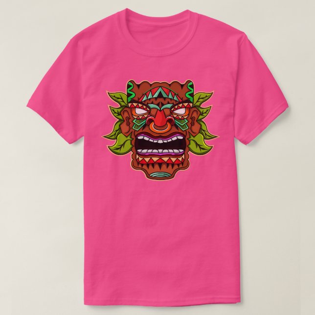 Camiseta Tiki Mask Green Leaves (Frente do Design)