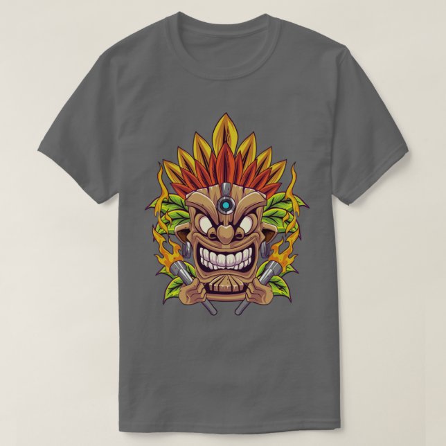 Camiseta Tiki Statue Havaiana Tiki Head Maori Mask Mytholog (Frente do Design)