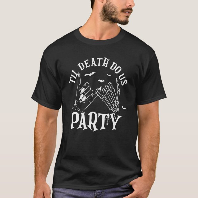 Camiseta Til Death Do U Party Witch Skeleton Halloween Tri (Frente)