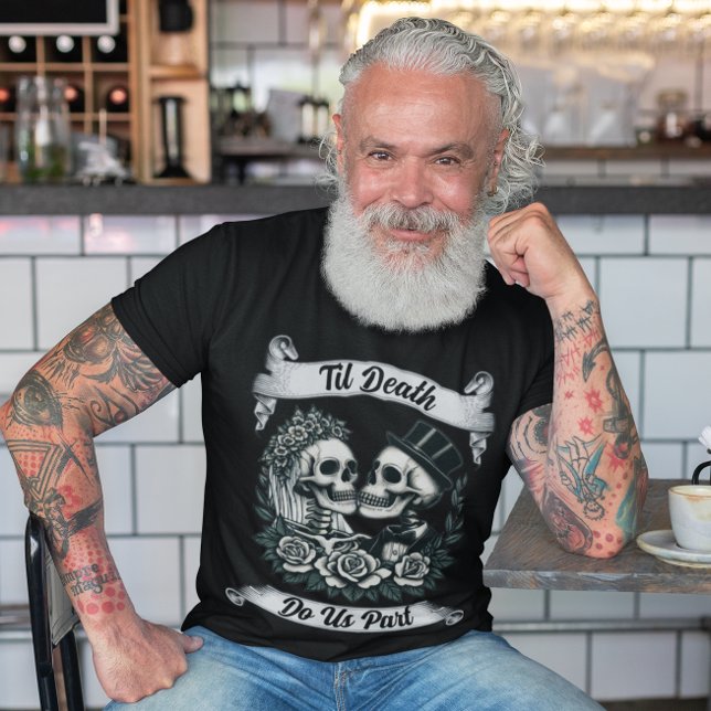 Camiseta Til Death Nos Parte: Noiva e Esqueleto De Groom (Criador carregado)