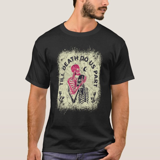 Camiseta Til Death Nos Parte Skeleton Black Pink Love (Frente)