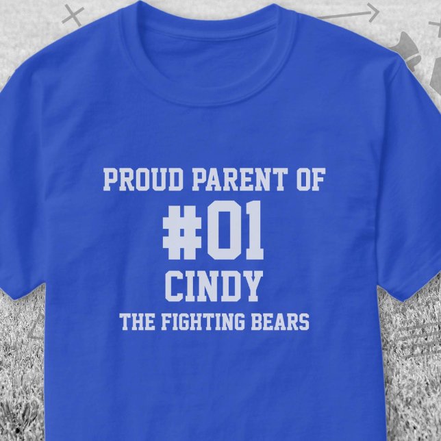 Camiseta Time Azul Branco de Beisebol (Blue and White Baseball Proud Parent of T-Shirt. Celebrate your high school or college athlete.)