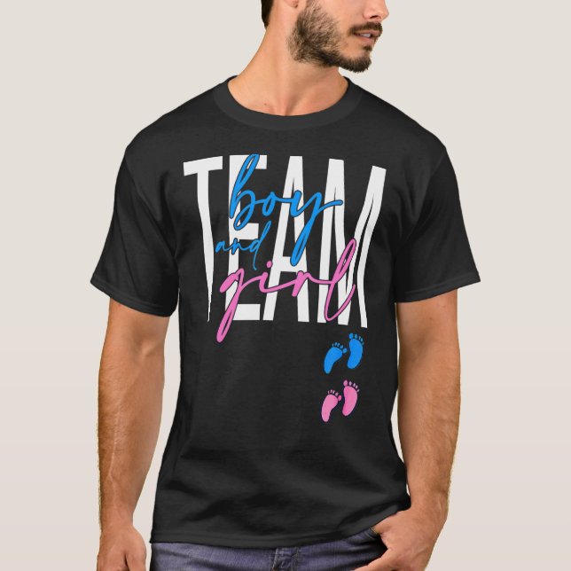 Camiseta Time Boy e Girl Gender Revelam Chá de fraldas Rosa (Frente)