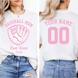 Camiseta Time da Mamãe de Beisebol Nome Personalizado Númer