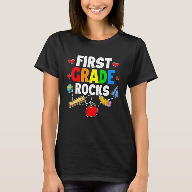 Camiseta Time First Grade Hello 1rua Rocks De Volta A Sch (Frente)