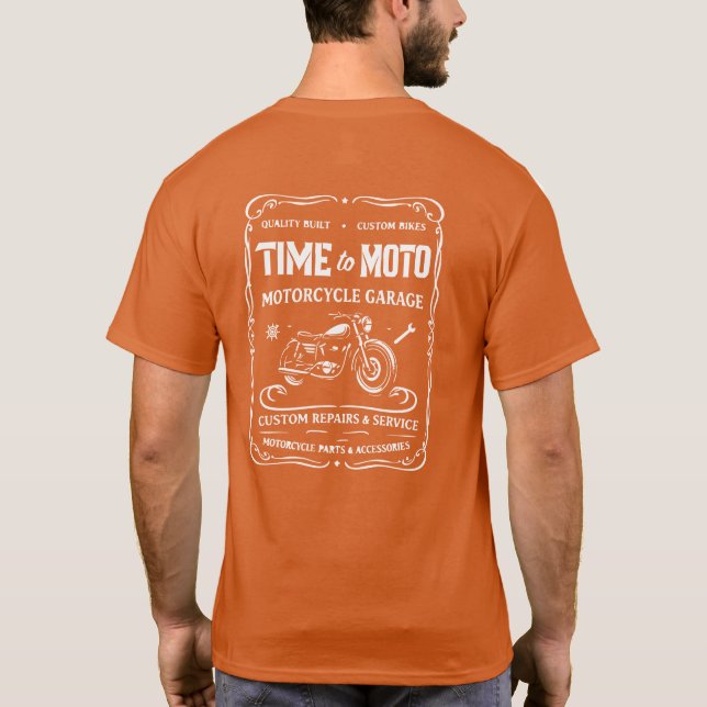Camiseta Time to Moto Motorcycle Garage Label T-Shirt (Verso)