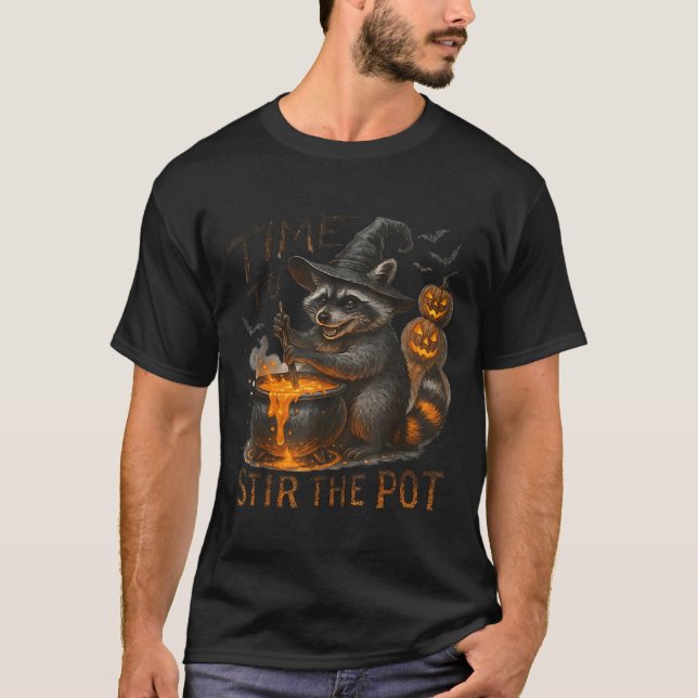 Camiseta Time To Stir T Funny Raccoon Retro Halloween Anima (Frente)