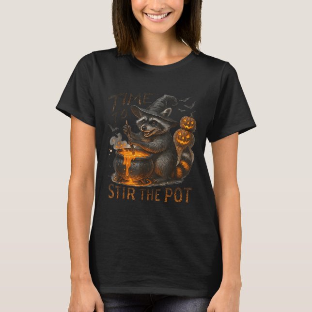 Camiseta Time To Stir T Funny Raccoon Retro Halloween Anima (Frente)