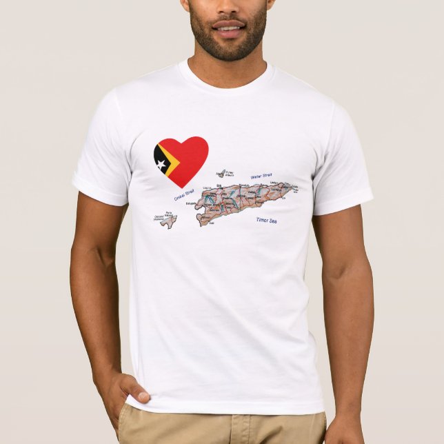 Camiseta Timor Leste Flag Heart and Map T-Shirt (Frente)