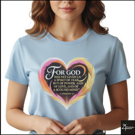 Camiseta Timóteo 1:7 Escritura Neon Pena Coração