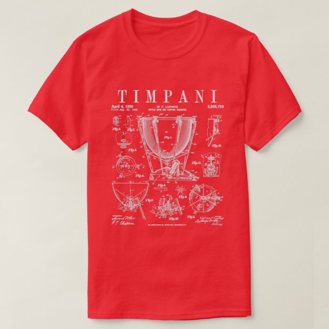 Camiseta Timpani Kettle Drum Vintage Patente Timpanista Dra (Frente do Design)