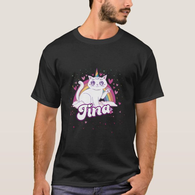 Camiseta Tina Adorable Name With Beautiful Caticorn (Frente)