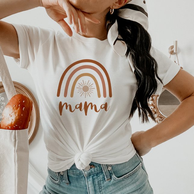 Camiseta TINLEY Boho Queimado Laranja Arco-íris Sol Mamãe (Criador carregado)