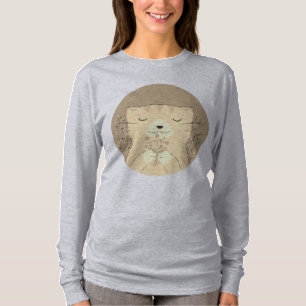 Camiseta Tinta adesiva redonda clássica, de gato fofo, flor