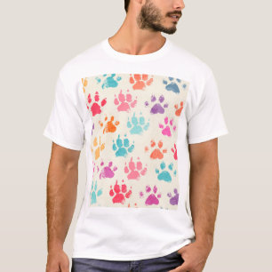 Camiseta Tinta colorida, patas de cachorro bagunçadas