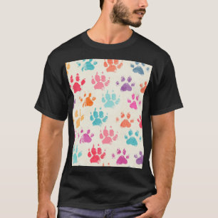Camiseta Tinta colorida, patas de cachorro bagunçadas