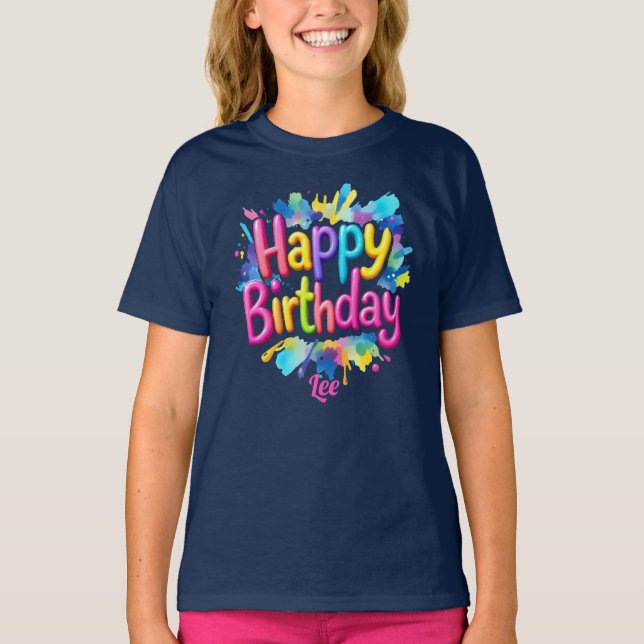 Camiseta Tinta de Aniversário Personalizada com Efeito de S (Frente)