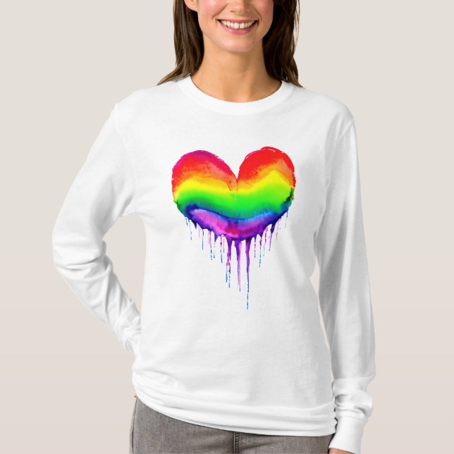 Camiseta Tinta de Coração do Arco-Íris (Frente)