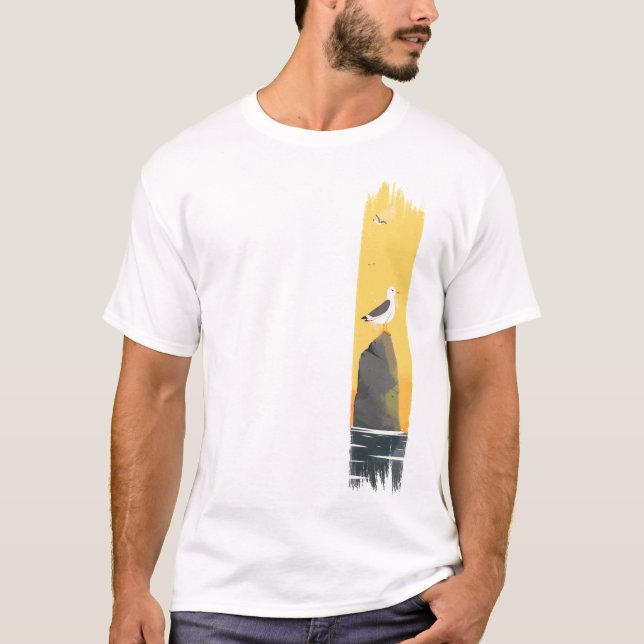 Camiseta Tinta De Cruzamento De Seagull Tranquila (Frente)