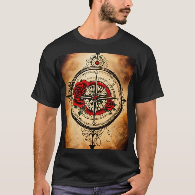 Camiseta Tinta de Rosa de Compass: Direção Eterna no Tatoo (Frente)