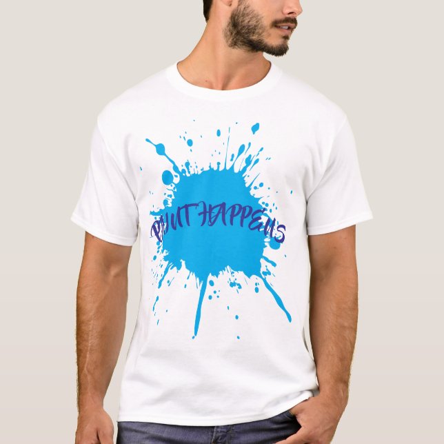 Camiseta Tinta Ocorre Pinta Azul Negrito Tinta Espalhada (Frente)