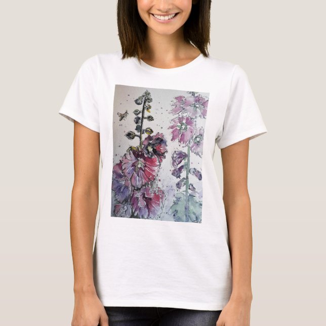 Camiseta Tinta rosa Hollyhock de Pintel de Aquarela T Camis (Frente)