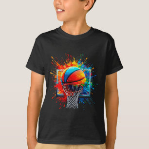 Camiseta Tintas Coloridas Espalham Bola de Basquete