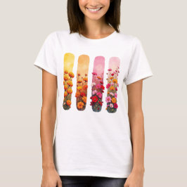 CAMISETA TINTAS FLORAIS ROSA LARANJA AMARELO BONITO