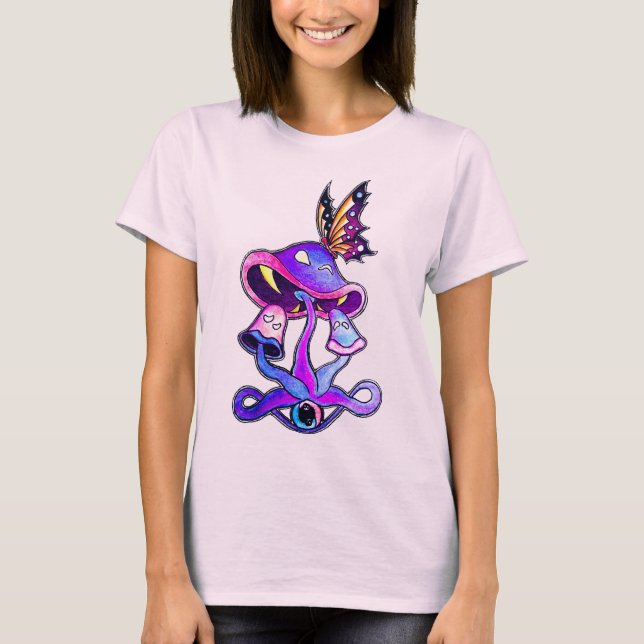 Camiseta Tintura com fome T do laço do cogumelo (Frente)