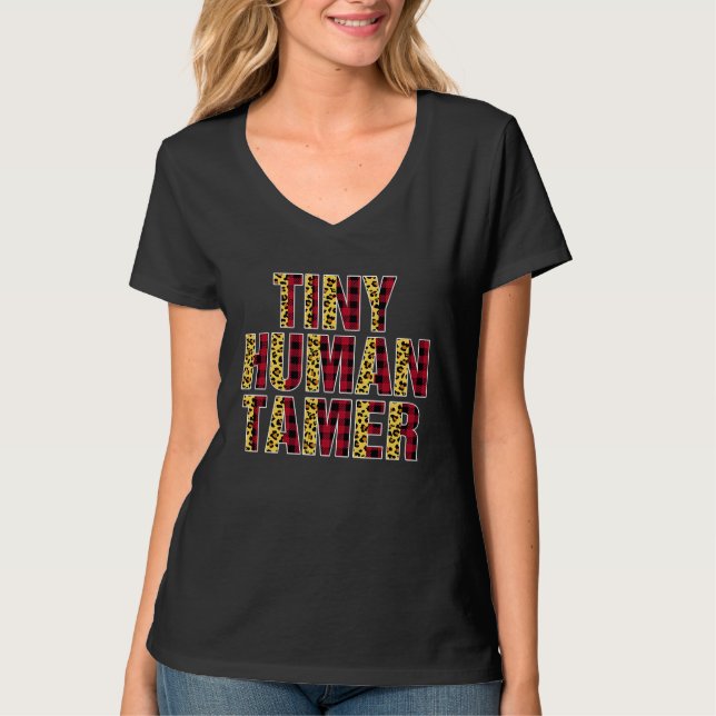 Camiseta Tiny Human Tamer Half Leopard Plaid  Mom Mother's  (Frente)