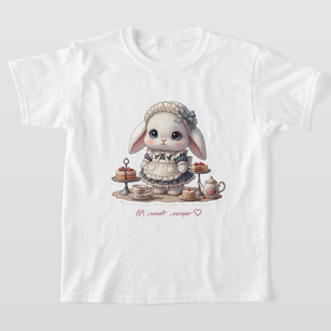 Camiseta Tiny Maid Bunny - Antique Cafe Style Kawaii Art (Postura )