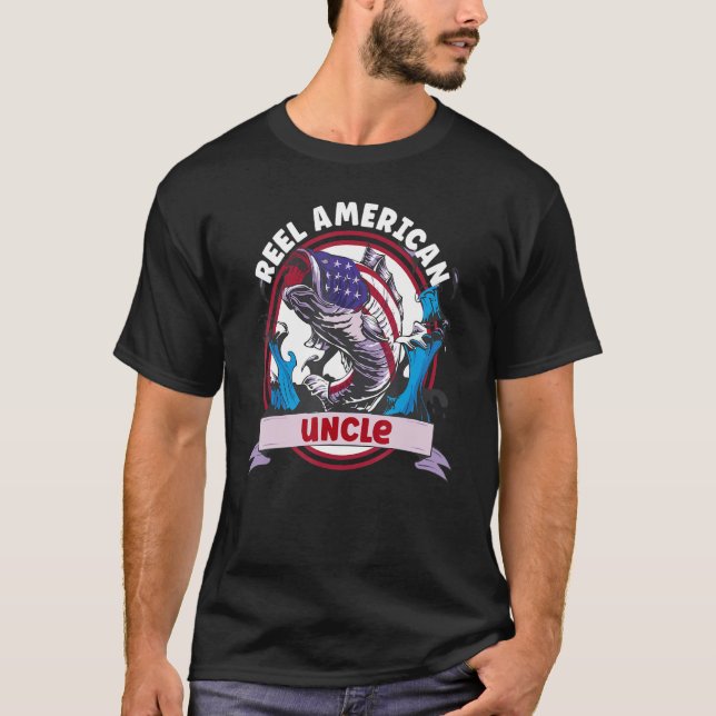 Camiseta Tio Americano Patriótico Pescar Pavilhão Americano (Frente)