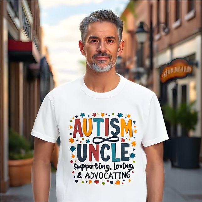 Camiseta Tio da Consciência do Autismo: Apoiando, Adorando (Autism Awareness T-Shirt - Uncle)