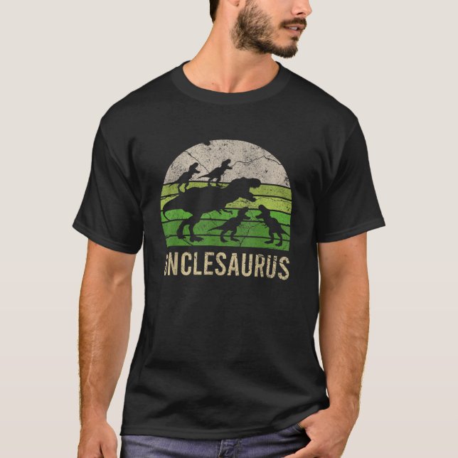 Camiseta Tio Dinossauro Engraçado Pai Dotado 4 Crianças e 4 (Frente)
