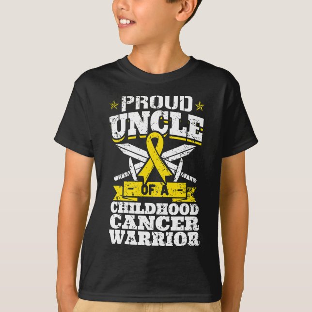 Camiseta Tio Orgulhoso De Um Guerreiro Cancer Da Infância A (Frente)